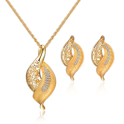 Hollow Leaf Rhinestone Jewelry Set