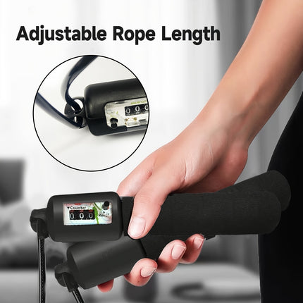 Adjustable Black Jump Rope with Counter & Foam Grip