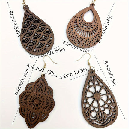 Retro Wooden Pendant Earrings Set