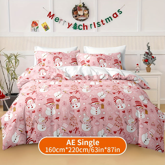 3pcs Christmas Snowman Duvet Cover Set - Festive & Cozy