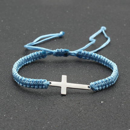 Men's Braided Stainless Steel Cross Bracelet