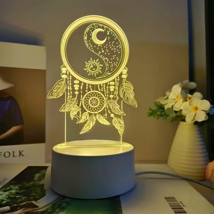 Cozy Warm LED Night Light with 3D Dream Catcher Design - USB Powered, Perfect for Home Decor - Monti Bargains