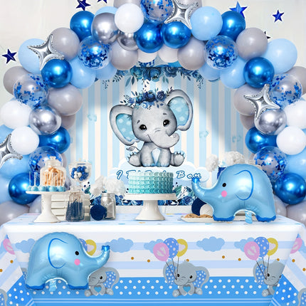 92pcs Blue Elephant Baby Shower & Birthday Party Decor Kit