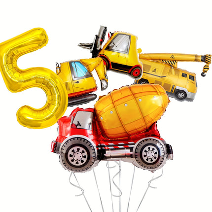 5pcs Construction Theme Birthday Party Balloons Set