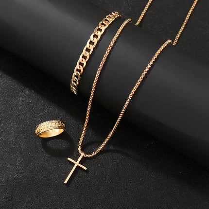 Men's Cross Faith Pendant Jewelry Set