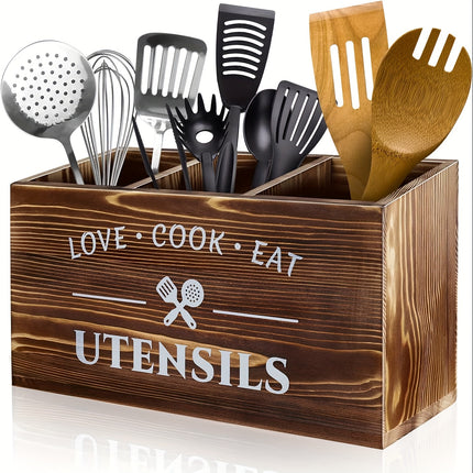 Wooden Utensil Holder with Grids