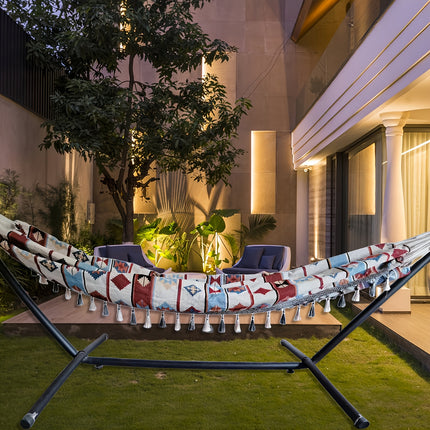 Bohemian Canvas Hammock – Vibrant Swing for Patio & Garden