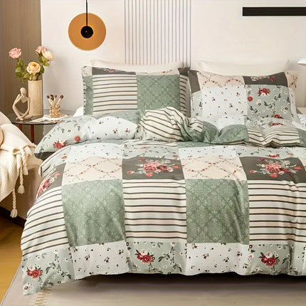 Pastoral Flower Plaid Duvet Cover Set - 3pcs Cozy Style