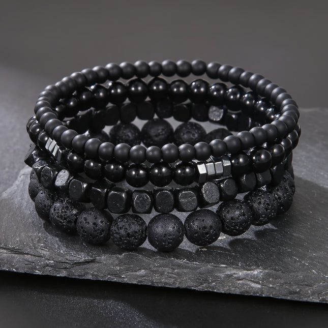 4pcs Men's Natural Stone Bracelet Set