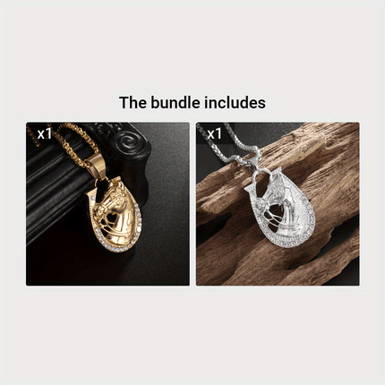 Golden Horse Head & Horseshoe Necklace