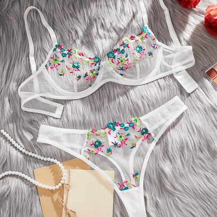 Floral Embroidered Lingerie Set
