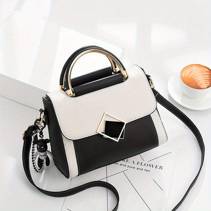Color Contrast PU Crossbody Bag