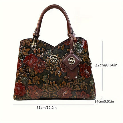 Vintage Flower PU Leather Tote