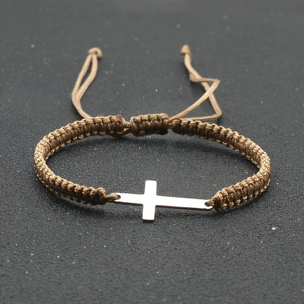 Men's Braided Stainless Steel Cross Bracelet