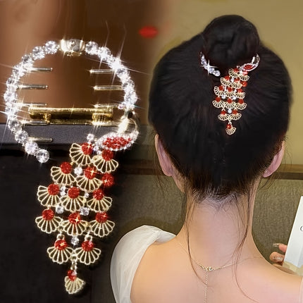Elegant Peacock Rhinestone Bun Buckle