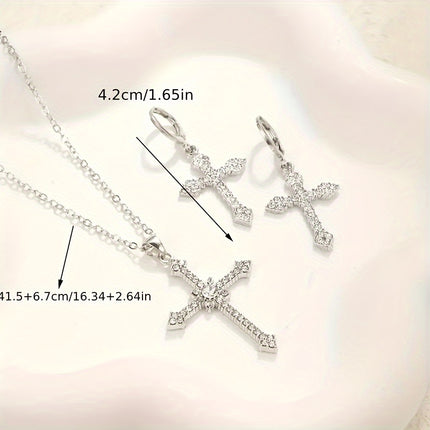 Retro Glittering Cross Pendant Set