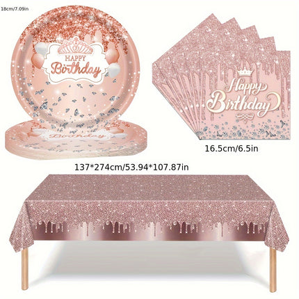 41pcs Pink & Rose Golden Birthday Party Set