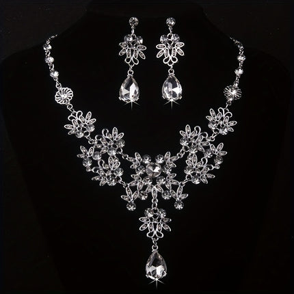 Royal Blue Leaf Flower Necklace & Earrings Set