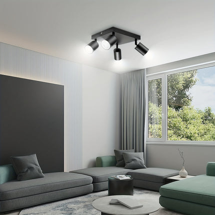 Modern 4-Flame Black LED Ceiling Spotlight – Swiveling GU10 Lamp