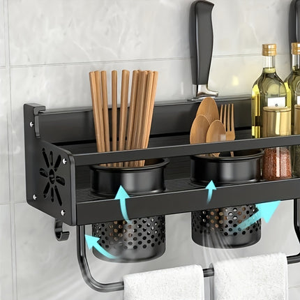 Black Metal Wall-Mounted Kitchen Organizer with Hooks