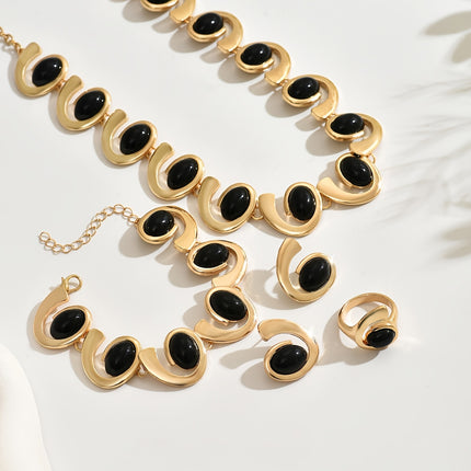 Elegant Black Geometric Spiral Jewelry Set
