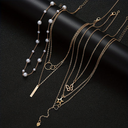 11pcs Faux Pearl & Rhinestone Necklace Set