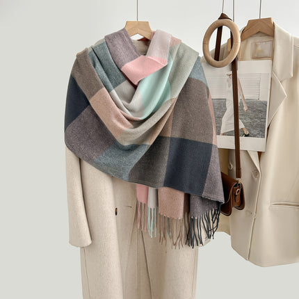 Cozy Plaid Tassel Cashmere Scarf