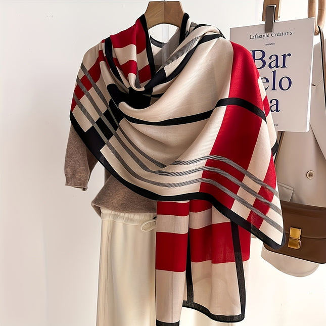 Chic Red Striped Imitation Cashmere Scarf