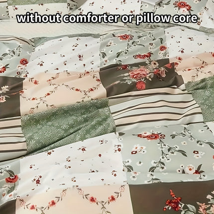 Pastoral Flower Plaid Duvet Cover Set - 3pcs Cozy Style