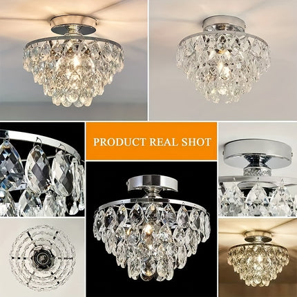 Elegant Golden Crystal Ceiling Light - E26 Flush Mount