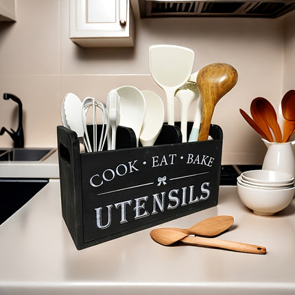 Rustic Wooden Utensil Holder