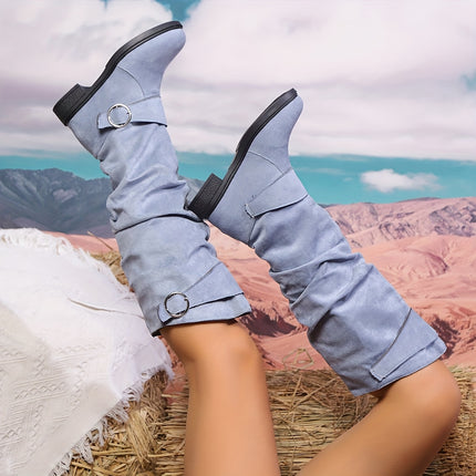 Elegant Slouchy Mid-Calf Chunky Heel Boots