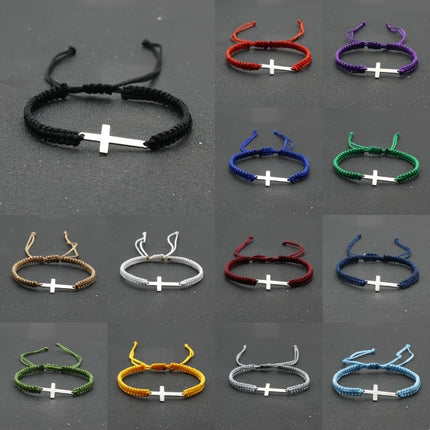 Men's Braided Stainless Steel Cross Bracelet