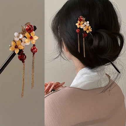 Retro Chinese Style Flower Hairpin – Elegant Hair Stick with Pendant