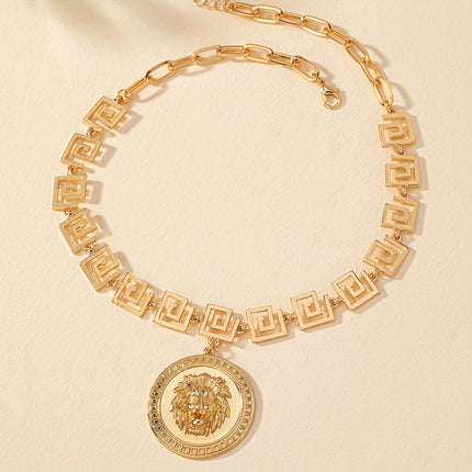 Geometric Lion Head Pendant Necklace
