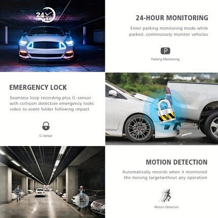 3-Channel HD Dash Cam with Night Vision & Parking Mode