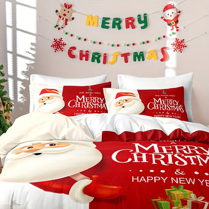 Christmas Santa Theme Duvet Cover Set - Festive & Cozy