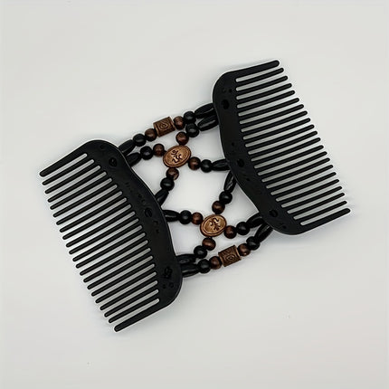 Wooden Beaded Double Hair Comb