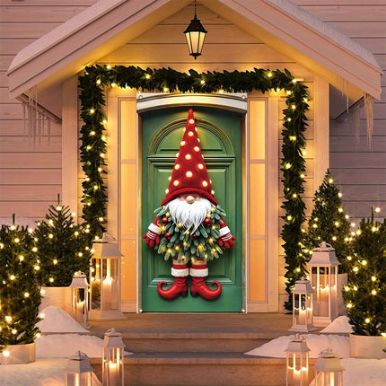 Merry Christmas Gnome Door Banner – Holiday Porch Decoration - Monti Bargains