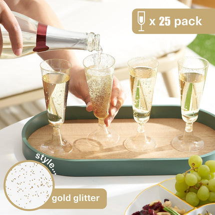 25pcs Golden Glitter 5oz Plastic Champagne Flutes