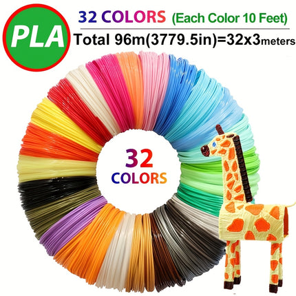 32-Color 3D Pen PLA Filament Set – 97.54m Total