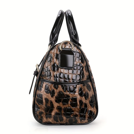 Leopard Crocodile Leather Satchel