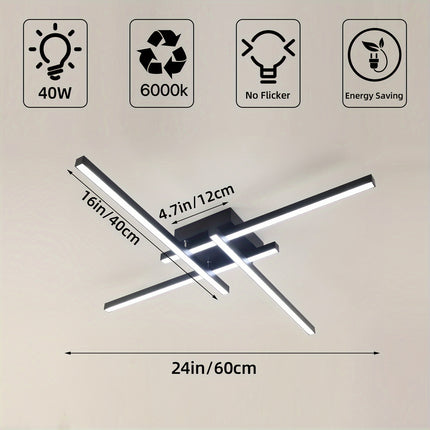 3-Color 60.96cm Modern Ceiling Light - 40W LED, Black