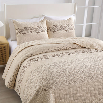 Reversible Quilted Floral Bedspread Set - 3-Piece