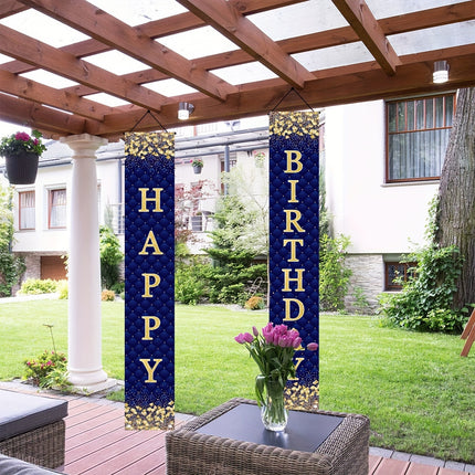 1pair Happy Birthday Black Golden Checkered Door Curtain