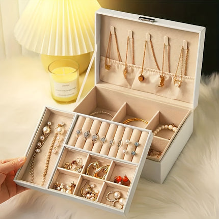 Double-Layer Faux Leather Jewelry Organizer