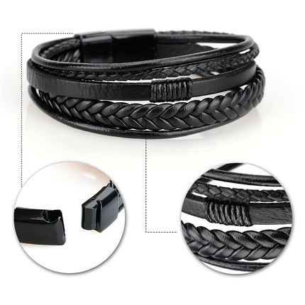 European & American Faux Leather Woven Bracelet