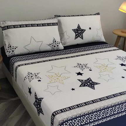 Geometric Star Print 3pcs Bedding Fitted Sheet Set