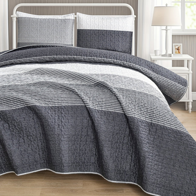 Dark Grey Patchwork Quilted Bedspread Set - 3pcs Comfort