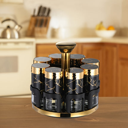 8-Piece Rotating Glass Spice Bottles Set